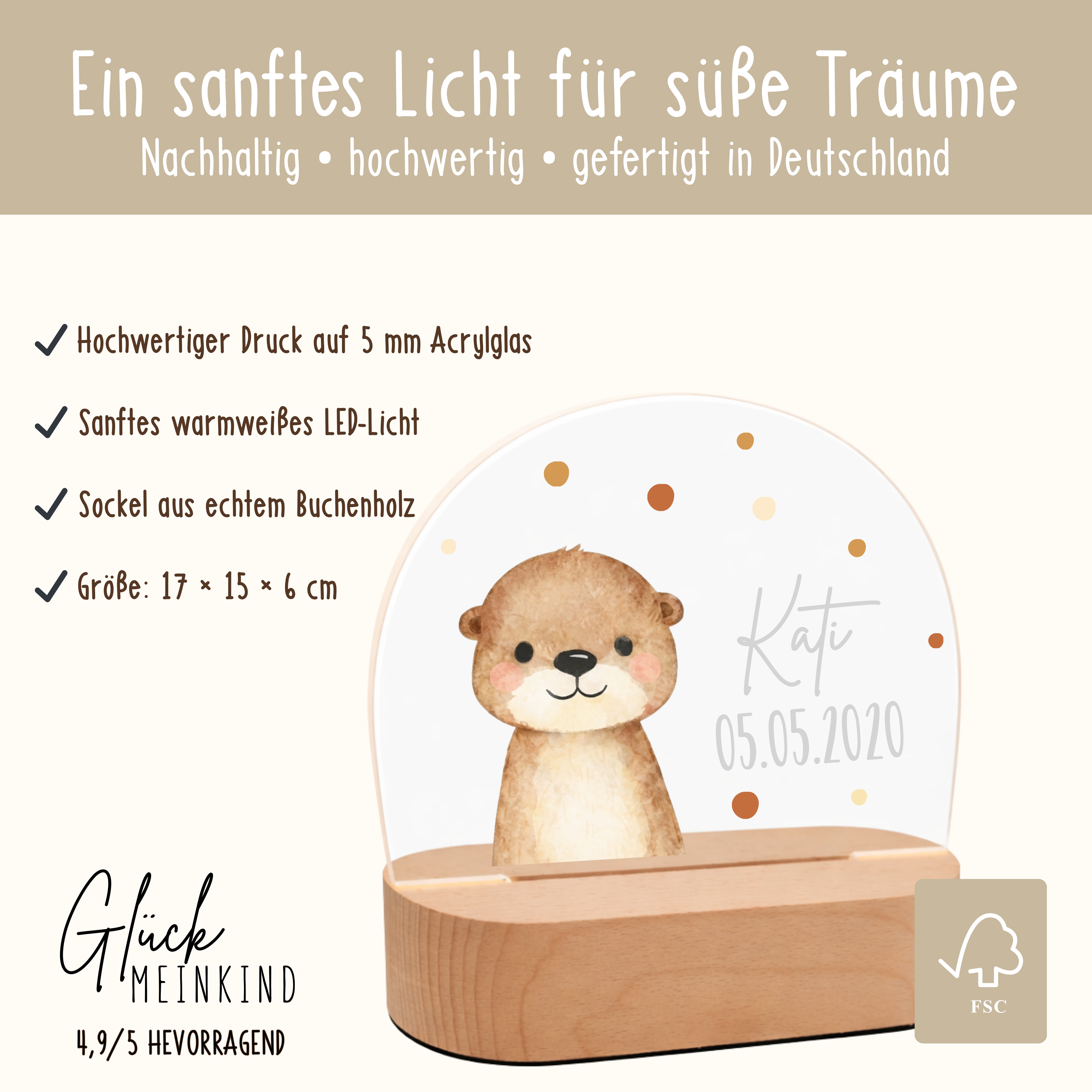 Personalisiertes Nachtlicht Kinder – Skandi Tiere