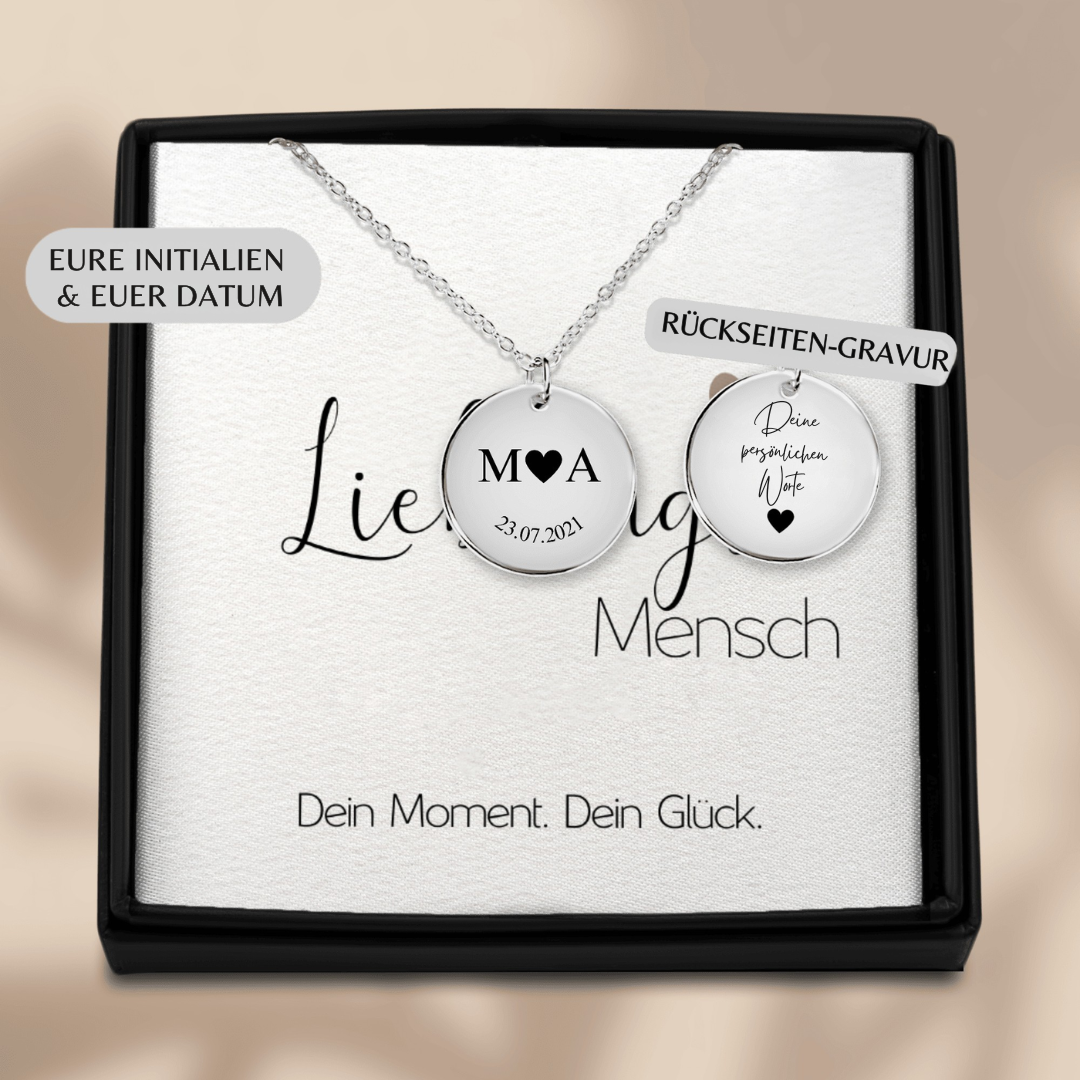 Personalisierte Coin Kette – Initialen & Datum Gravur